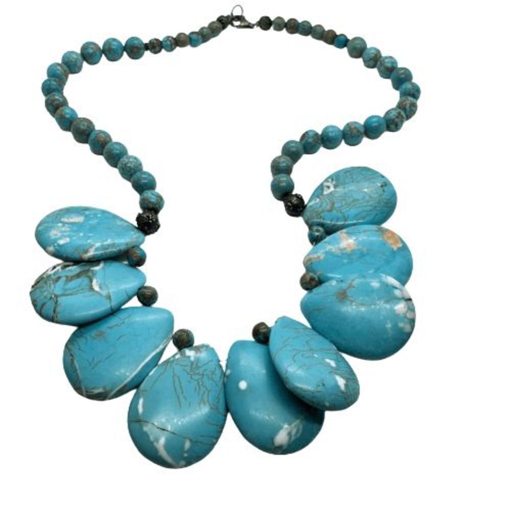 Stunning High Quality Vintage Sterling Silver & Faux Turquoise Bead Necklace